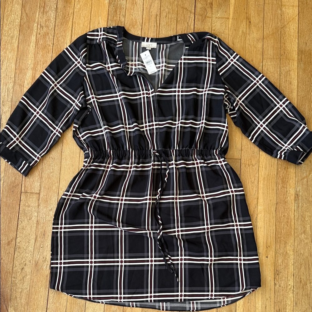 NWT Black Plaid Dress with Drawstring Waist